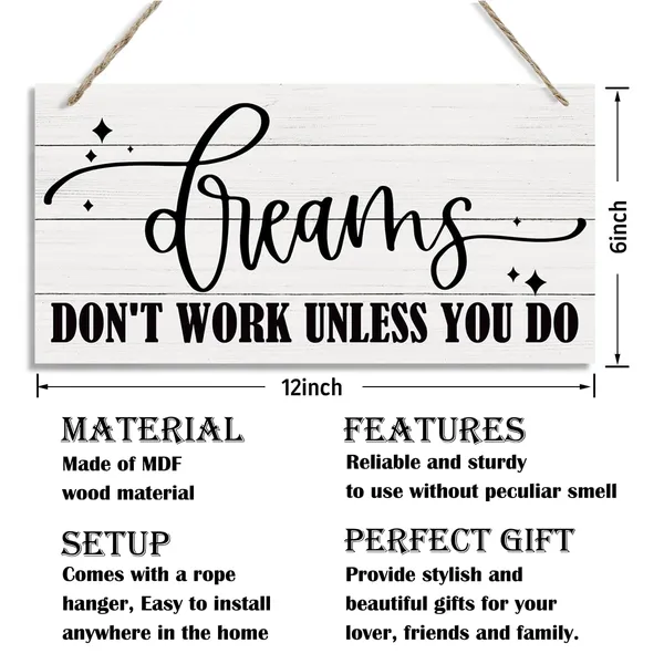 White_Dreams_Don'T_Work_Unless_You_Do_Sign,_Inspirational_Wood_Sign,_Hanging_Printed_Wooden_Plaque_Decor,_Dream_Quotes_Wall_Plaque,_Motivational_Home_Decor,_Office_Wall_Decor,_Classroom_Decor