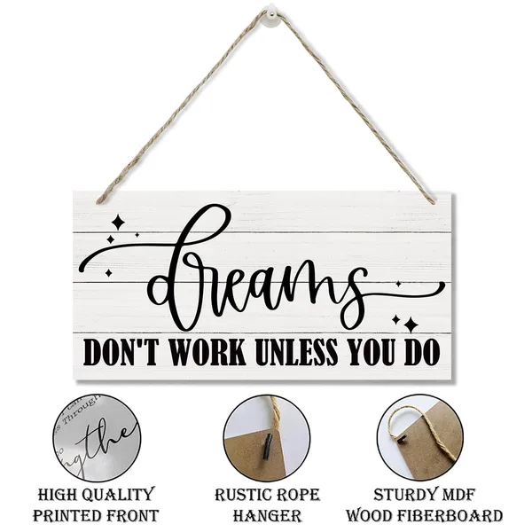 White_Dreams_Don'T_Work_Unless_You_Do_Sign,_Inspirational_Wood_Sign,_Hanging_Printed_Wooden_Plaque_Decor,_Dream_Quotes_Wall_Plaque,_Motivational_Home_Decor,_Office_Wall_Decor,_Classroom_Decor