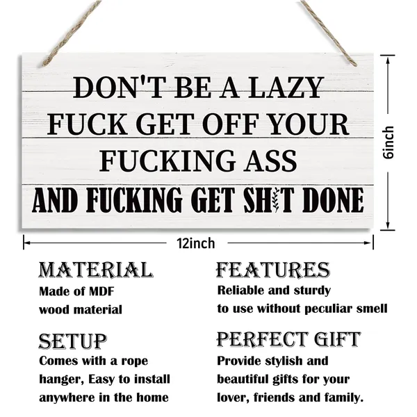 White_Do_Not_Be_A_Lazy_Sign,_Inspirational_Wood_Sign,_Hanging_Printed_Wooden_Plaque_Decor,_Rude_Humor_Decor_Sign,_Work_Decor,_Home_Office_Decor,_Funny_Office_Wall_Sign,_Cubicle_Decor_|_For_Wall