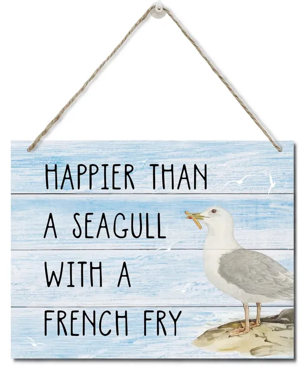 White_Happier_Than_A_Seagull_With_A_French_Fry_Decor_Sign,_Hanging_Printed_Wall_Plaque_Wood_Signs,_Homedecor_Gift,_Rustic_Farmhouse_Decorations_|_For_The_Home_10X7.8Inch