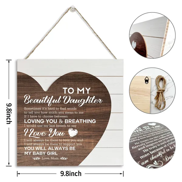 White_Gift_|_For_My_Beautiful_Daughter,_Wooden_Plaque_Heart_Sign,_Daughter_Room_Wall_Decor,_Daughter_Birthday_Graduation_Gift_From_Dad_Mom,_Heart_Shaped_Plaque_Gift_With_Sentimental_Saying_To_Daughter