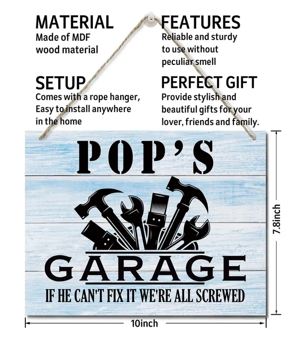 White_Rustic_"Pop'S_Garage_If_He_Can'T_Fix_It_We'Re_All_Screwed"_Wood_Sign,_Hanging_Printed_Wall_Plaque_Wood_Signs,_Farmhouse_Decor,_Home_Decor,_Dad_Gift_Garage,_Father'S_Day_Gift_|_For_Grandpa_10_X_7.8_Inch