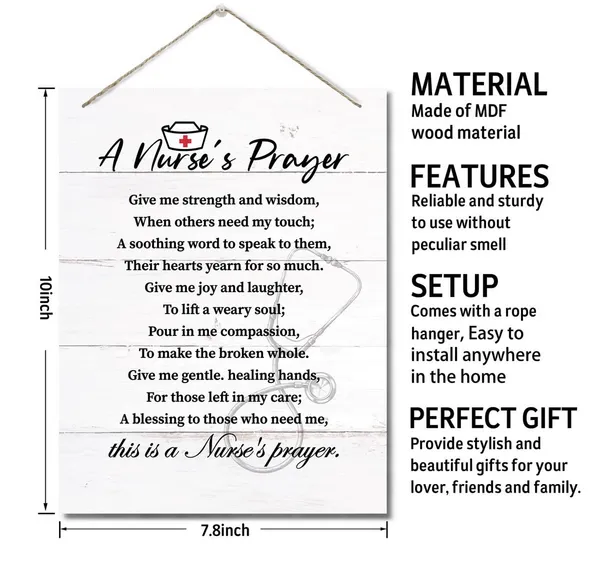 White_A_Nurse'S_Prayer_Inspirational_Decor_Sign,_Nurse_Gifts_Wall_Decor,_Hanging_Printed_Wall_Plaque_Wood_Signs,_Home_Or_Office_Decor,_Nurse_Gift_|_For_Appreciation/Practitioner/Graduation/School_10X7.8In