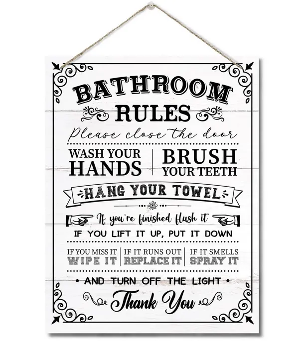 White_Bathroom_Rules_Decor_Sign,_Funny_Rustic_Bathroom_Rules_Prints_Signs,_Bathroom_Laundry_Room_Decor,_Hanging_Printed_Wall_Plaque_Wood_Signs,_Rustic_Farmhouse_Decorations_|_For_The_Bathroom_10X7.8Inch
