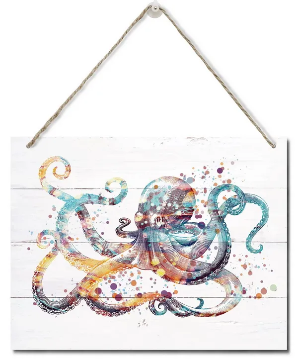 White_Octopus_Decor_Sign,_Hanging_Modern_Octopus_Animal_Wall_Art_Decor,_Hanging_Printed_Wall_Plaque_Wood_Signs,_Nursery,_Kid'S_Room_Decor,_Home_Decor_Sign,_Office_Wall_Decor_10X7.8Inch