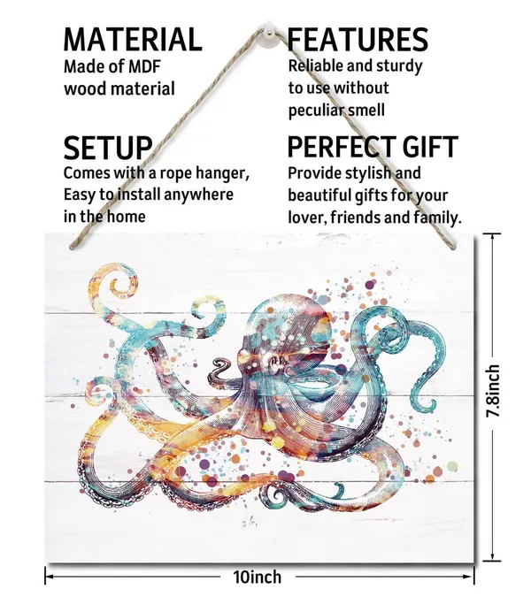 White_Octopus_Decor_Sign,_Hanging_Modern_Octopus_Animal_Wall_Art_Decor,_Hanging_Printed_Wall_Plaque_Wood_Signs,_Nursery,_Kid'S_Room_Decor,_Home_Decor_Sign,_Office_Wall_Decor_10X7.8Inch