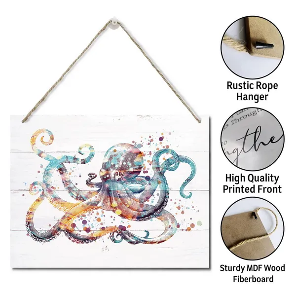 White_Octopus_Decor_Sign,_Hanging_Modern_Octopus_Animal_Wall_Art_Decor,_Hanging_Printed_Wall_Plaque_Wood_Signs,_Nursery,_Kid'S_Room_Decor,_Home_Decor_Sign,_Office_Wall_Decor_10X7.8Inch