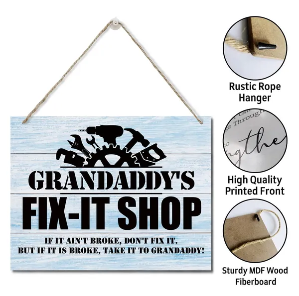 White_Rustic_"Grandaddy'S_Fix-It_Shop_If_It_Ain'T_Broke,_Don'T_Fix_It."_Wall_Art_Sign,_Hanging_Printed_Wall_Plaque_Wood_Signs,_Farmhouse_Decor,_Home_Decor,_Father'S_Day_Gift_|_For_Grandpa_10_X_7.8_Inch