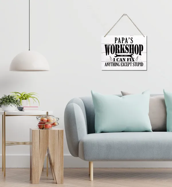 White_Funny_"Papa'S_Workshop_I_Can_Fix_Anything_Except_Stupid"_Wood_Sign,_Hanging_Printed_Wall_Plaque_Wood_Signs,_Farmhouse_Decor,_Home_Decor,_Dad_Gift_Garage_Decor,_Father'S_Day_Gift_10_X_7.8_Inch