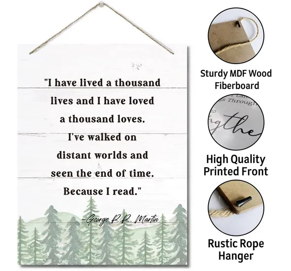 White_George_R.R._Martin_Inspirational_Quote_Decor_Sign,_I_Have_Lived_A_Thousand_Lives,_Hanging_Printed_Wall_Plaque_Wood_Signs,_Library_Classroom_Home_And_Office_Decor,_Motivational_Decor_10X7.8Inch