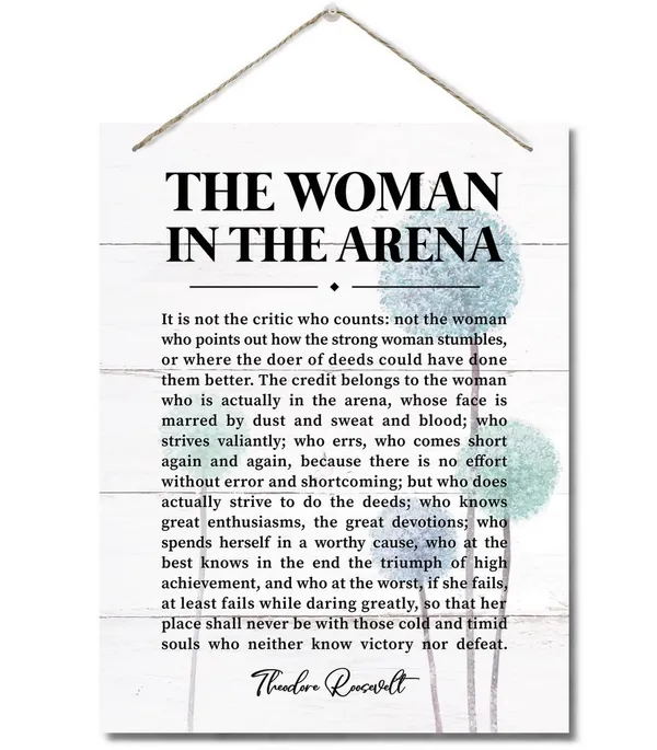 White_The_Woman_In_The_Arena_Decor_Sign,_Theodore_Roosevelt_Inspirational_Quote,_Hanging_Printed_Wall_Plaque_Wood_Signs,_Office_Wooden_Wall_Art_Inspirational,_Gifts_|_For_Girls_Women_Entrepreneur_10X7.8Inch