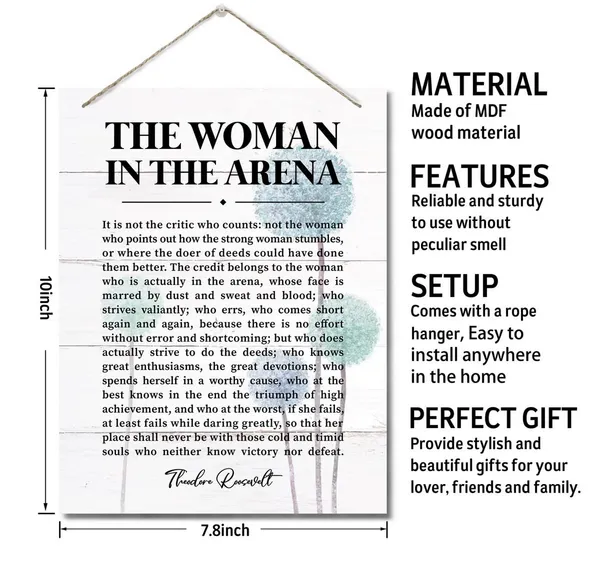 White_The_Woman_In_The_Arena_Decor_Sign,_Theodore_Roosevelt_Inspirational_Quote,_Hanging_Printed_Wall_Plaque_Wood_Signs,_Office_Wooden_Wall_Art_Inspirational,_Gifts_|_For_Girls_Women_Entrepreneur_10X7.8Inch