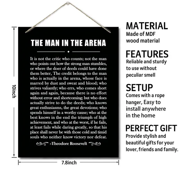 White_The_Man_In_The_Arena_Decor_Sign,_Theodore_Roosevelt_Inspirational_Quote,_Hanging_Printed_Wall_Plaque_Wood_Signs,_Office_Wall_Art_Decor,_Inspirational_Gift_|_For_Men_Boys_Teens_Entrepreneur_10X7.8Inch