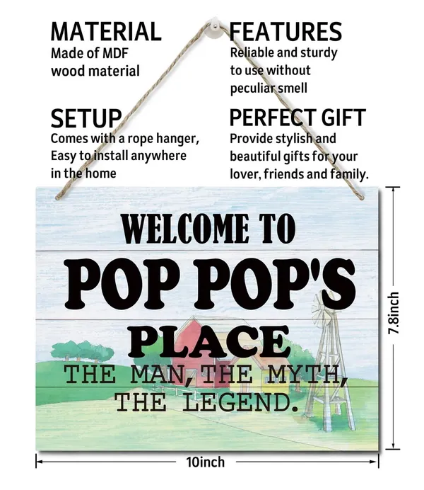 White_Rustic_Welcome_To_Pop_Pop'S_Place_The_Man,_The_Myth,_The_Legend_Wall_Art_Sign,_Hanging_Printed_Wall_Plaque_Wood_Signs,_Farmhouse_Decor,_Home_Decor,_Father'S_Day_Gift_|_For_Grandpa_10_X_7.8_Inch