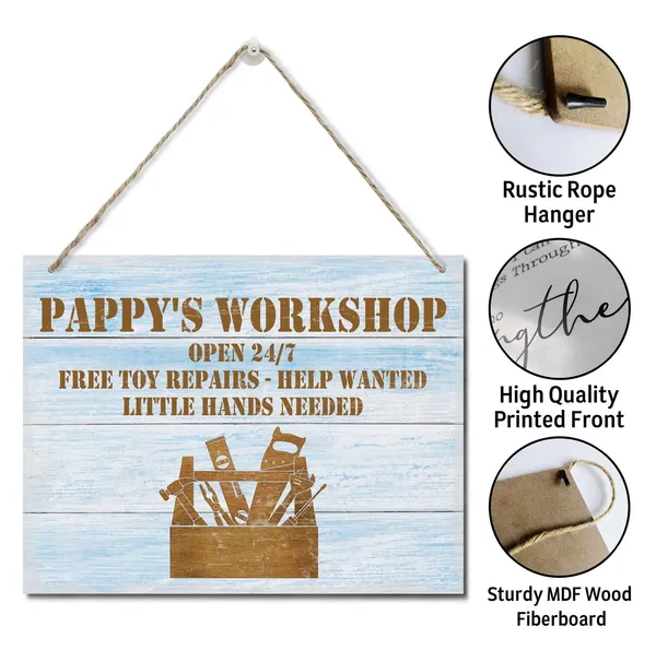 White_Rustic_"Pappy'S_Workshop_Free_Toy_Repair_Open_24/7"_Wood_Sign,_Hanging_Printed_Wall_Plaque_Wood_Signs,_Farmhouse_Decor,_Home_Decor,_Dad_Gift_Workshop,_Father'S_Day_Gift_|_For_Grandpa_10_X_7.8_Inch