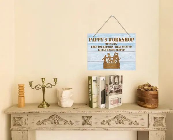 White_Rustic_"Pappy'S_Workshop_Free_Toy_Repair_Open_24/7"_Wood_Sign,_Hanging_Printed_Wall_Plaque_Wood_Signs,_Farmhouse_Decor,_Home_Decor,_Dad_Gift_Workshop,_Father'S_Day_Gift_|_For_Grandpa_10_X_7.8_Inch