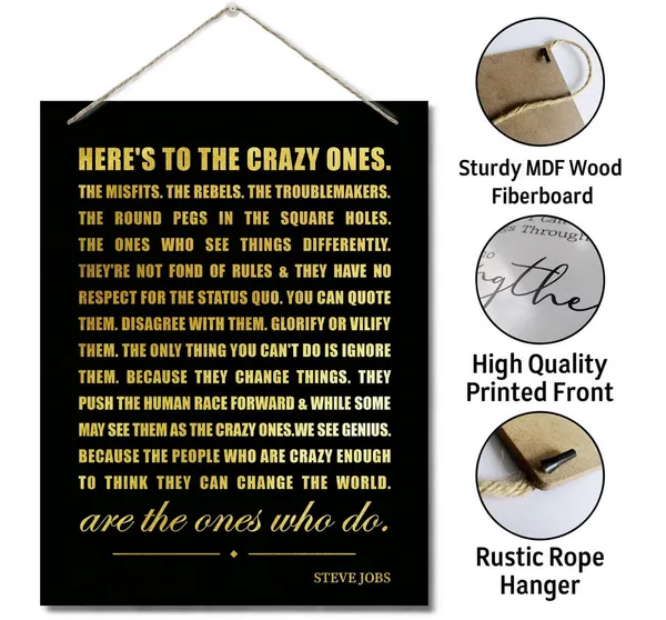 White_Inspirational_Decor_Sign,_Here'S_To_The_Crazy_Ones,_Hanging_Printed_Wall_Plaque_Wood_Signs,_Office_Study_School_Decor,_Hanging_Wall_Decor_Sign,_Great_Art_Gift_|_For_Teacher_Classroom_10X7.8Inch