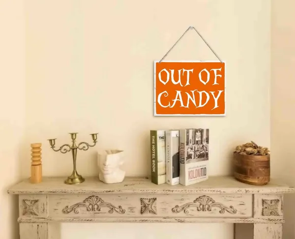 White_Auii_Jo_Design_Halloween_Party_Wooden_Wall_Art_Signs,_Hanging_Printed_Wall_Plaque_Wood_Signs,_Out_Of_Candy_Sign,_Halloween_Home_Witch_Decor_Sign,_Happy_Halloween_Sign_10_X_7.8_In