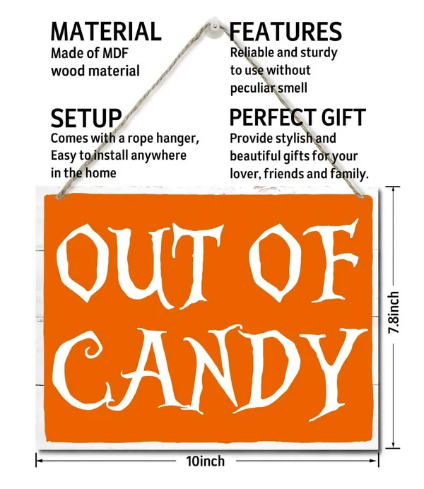 White_Auii_Jo_Design_Halloween_Party_Wooden_Wall_Art_Signs,_Hanging_Printed_Wall_Plaque_Wood_Signs,_Out_Of_Candy_Sign,_Halloween_Home_Witch_Decor_Sign,_Happy_Halloween_Sign_10_X_7.8_In
