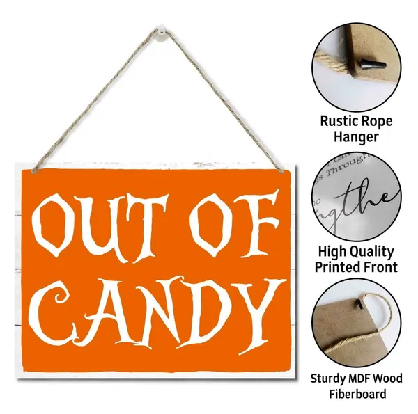 White_Auii_Jo_Design_Halloween_Party_Wooden_Wall_Art_Signs,_Hanging_Printed_Wall_Plaque_Wood_Signs,_Out_Of_Candy_Sign,_Halloween_Home_Witch_Decor_Sign,_Happy_Halloween_Sign_10_X_7.8_In