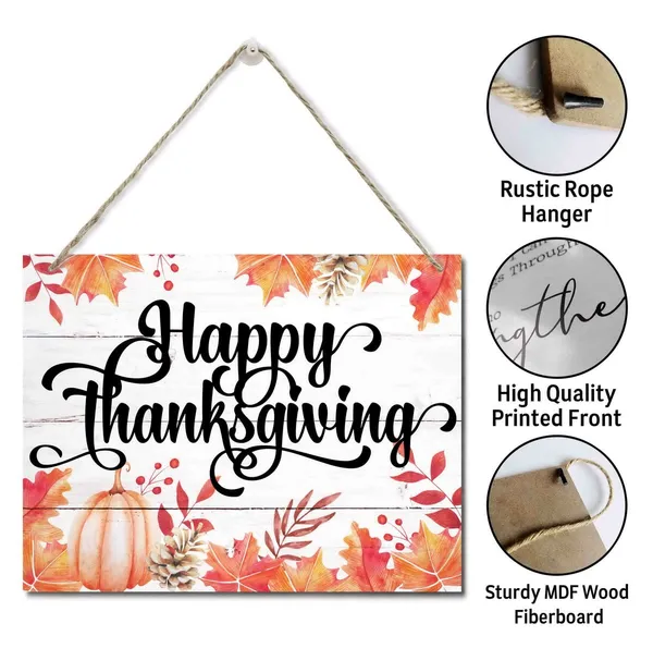 White_Happy_Thanksgiving_Wooden_Wall_Art_Signs,_Hanging_Printed_Wall_Plaque_Wood_Signs,_Fall_Wood_Sign,_Autumn_Leaves_Pumpkin_Plaque_Sign,_Home_Decor_Gift,_Thanksgiving_Gift_Sign_10_X_7.8_In