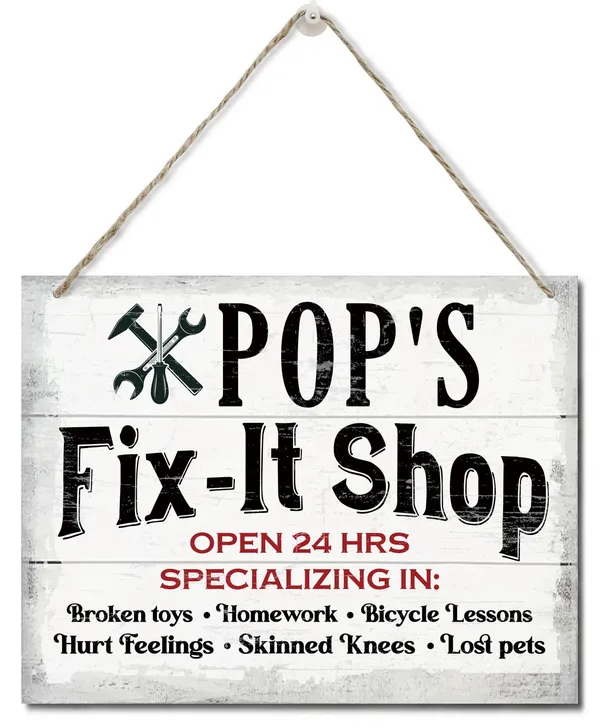 White_Rustic_"Pop'S_Fix-It_Shop_Open_24_Hours"_Wall_Art_Sign,_Hanging_Printed_Wall_Plaque_Wood_Signs,_Farmhouse_Decor,_Home_Decor,_Dad_Gift_Garage_Shop,_Father'S_Day_Gift_|_For_Grandpa_10_X_7.8_Inch
