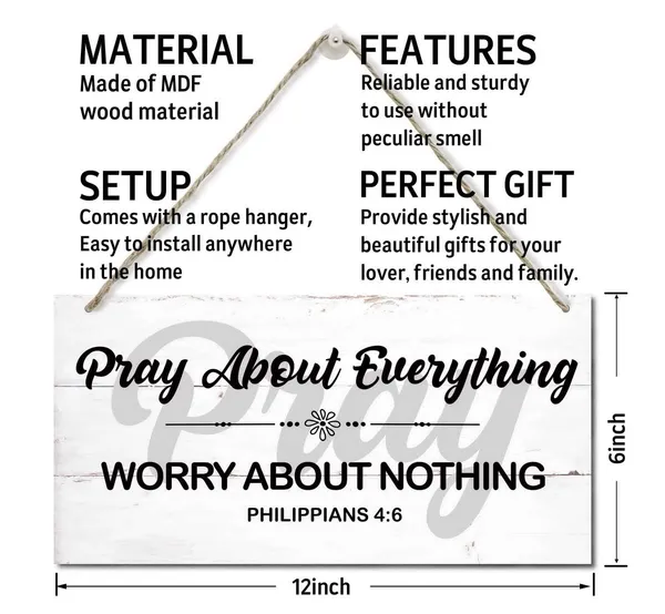 White_Philippians_4:6-_Pray_About_Everything_Worry_About_Nothing_Inspirational_Quote_Wood_Sign,_Hanging_Printed_Wall_Plaque_Wood_Signs,_Bible_Verses_Sign,_Rustic_Home_Decor_Sign,_Christian_Gift_12X6_Inch