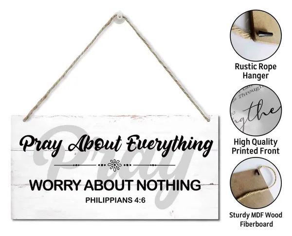 White_Philippians_4:6-_Pray_About_Everything_Worry_About_Nothing_Inspirational_Quote_Wood_Sign,_Hanging_Printed_Wall_Plaque_Wood_Signs,_Bible_Verses_Sign,_Rustic_Home_Decor_Sign,_Christian_Gift_12X6_Inch