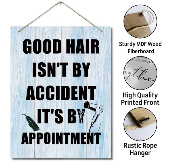 White_Good_Hair_Isn'T_By_Accident_It'S_By_Appointment_Wall_Art_Sign,_Hair_Salon_Decor,_Hanging_Printed_Wall_Plaque_Wood_Signs,_Beauty_Shop_Decor,_Gift_|_For_Hair_Stylist_And_Hair_Dressers_10_X_7.8_Inch