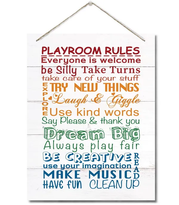 White_Playroom_Rules_Decor_Sign,_Educational_Wall_Art_Decor,_Home_Decor,_Hanging_Printed_Wall_Plaque_Wood_Signs,_Playroom_Room_Decor,_Kid'S_Room_Decor,_Gift_|_For_Children_10X7.8Inch