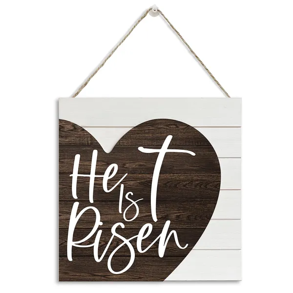 White_Christian_Sign_-_He_Is_Risen,_Heart_Sign_|_For_Wall,_Wooden_Plaque_Heart_Sign,_Easter_Hanging_Decor,_Christian_Wood_Sign,_Wood_Wall_Decoration,_Religious_Home_Decor_|_For_Living_Room_Bedroom