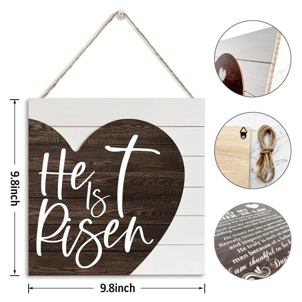 White_Christian_Sign_-_He_Is_Risen,_Heart_Sign_|_For_Wall,_Wooden_Plaque_Heart_Sign,_Easter_Hanging_Decor,_Christian_Wood_Sign,_Wood_Wall_Decoration,_Religious_Home_Decor_|_For_Living_Room_Bedroom