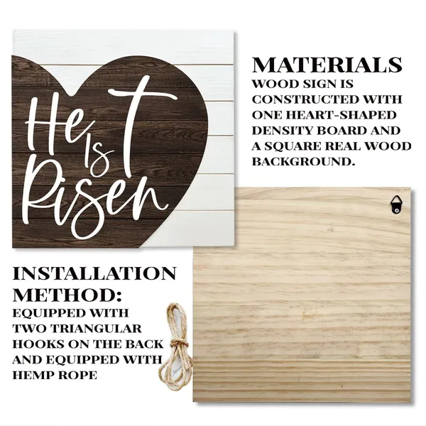 White_Christian_Sign_-_He_Is_Risen,_Heart_Sign_|_For_Wall,_Wooden_Plaque_Heart_Sign,_Easter_Hanging_Decor,_Christian_Wood_Sign,_Wood_Wall_Decoration,_Religious_Home_Decor_|_For_Living_Room_Bedroom