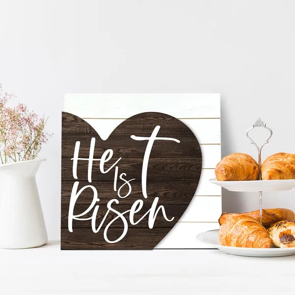 White_Christian_Sign_-_He_Is_Risen,_Heart_Sign_|_For_Wall,_Wooden_Plaque_Heart_Sign,_Easter_Hanging_Decor,_Christian_Wood_Sign,_Wood_Wall_Decoration,_Religious_Home_Decor_|_For_Living_Room_Bedroom