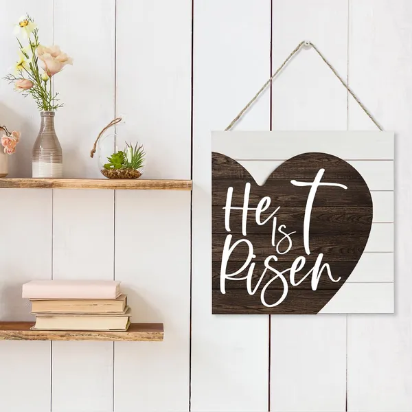 White_Christian_Sign_-_He_Is_Risen,_Heart_Sign_|_For_Wall,_Wooden_Plaque_Heart_Sign,_Easter_Hanging_Decor,_Christian_Wood_Sign,_Wood_Wall_Decoration,_Religious_Home_Decor_|_For_Living_Room_Bedroom