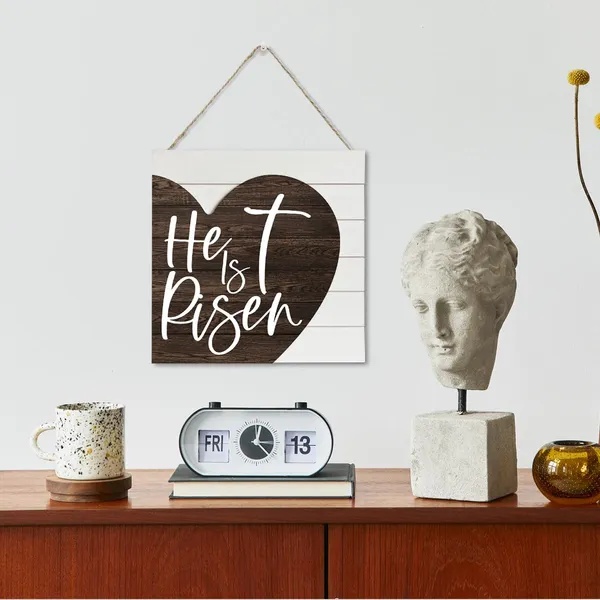 White_Christian_Sign_-_He_Is_Risen,_Heart_Sign_|_For_Wall,_Wooden_Plaque_Heart_Sign,_Easter_Hanging_Decor,_Christian_Wood_Sign,_Wood_Wall_Decoration,_Religious_Home_Decor_|_For_Living_Room_Bedroom