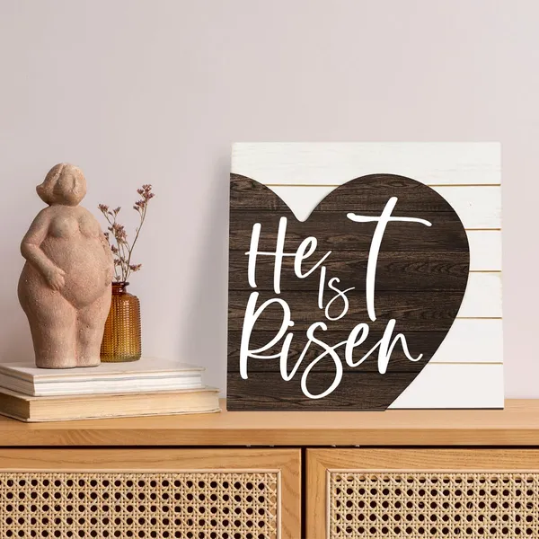 White_Christian_Sign_-_He_Is_Risen,_Heart_Sign_|_For_Wall,_Wooden_Plaque_Heart_Sign,_Easter_Hanging_Decor,_Christian_Wood_Sign,_Wood_Wall_Decoration,_Religious_Home_Decor_|_For_Living_Room_Bedroom