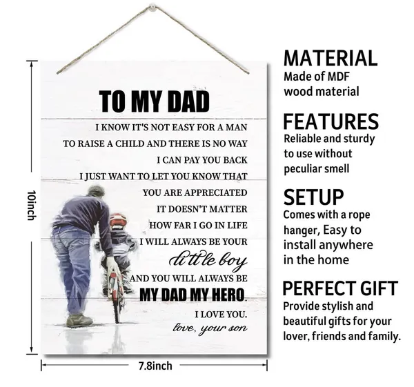 White_To_My_Dad_Decor_Sign,_You_Will_Always_Be_My_Dad_My_Hero,_Hanging_Printed_Wall_Plaque_Wood_Signs,_Home_Decor_Sign,_Christmas,_Fathers_Day_Gift,_From_Daughter,_Birthday_Gift_|_For_Dad_10X7.8Inch