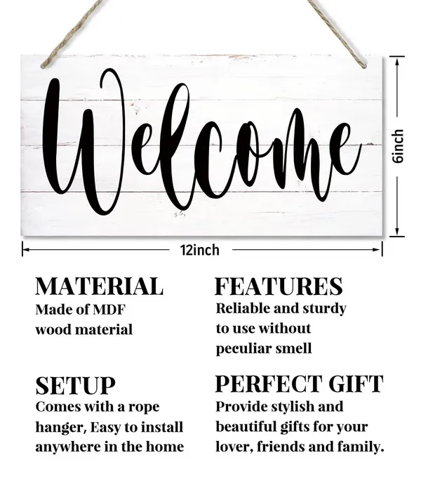 White_Welcome_Decor_Sign,_Hanging_Wood_Sign_Home_Decorative,_Printed_Wood_Wall_Art_Sign,_Indoor_Or_Outdoor_Welcome_Sign,_Rustic_Front_Door_Decor,_Farmhouse_Porch_Decor,_Home_Hanging_Decor_Sign_12_*_6Inch