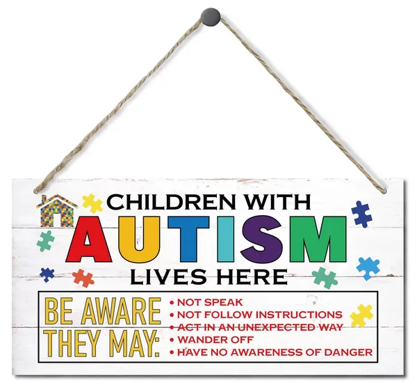 White_Children_With_Autism_Lives_Here_Sign,_Hanging_Wood_Sign_Home_Decorative,_Printed_Wood_Wall_Art_Sign,_Colorful_Autism_Awareness_Sign,_Autistic_Support_Decorative_Plaque,_Autism_Door_Sign_12_*_6Inch
