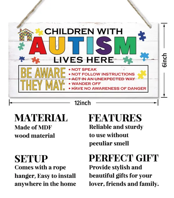White_Children_With_Autism_Lives_Here_Sign,_Hanging_Wood_Sign_Home_Decorative,_Printed_Wood_Wall_Art_Sign,_Colorful_Autism_Awareness_Sign,_Autistic_Support_Decorative_Plaque,_Autism_Door_Sign_12_*_6Inch