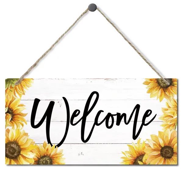 White_Welcome_Decor_Sign,_Hanging_Wood_Sign_Home_Decorative,_Printed_Wood_Wall_Art_Sign,_Sunflower_Picture_Welcome_Sign,_Farmhouse_Porch_Sign,_Front_Door_Decor,_Home_Decor_Sign_12_*_6Inch