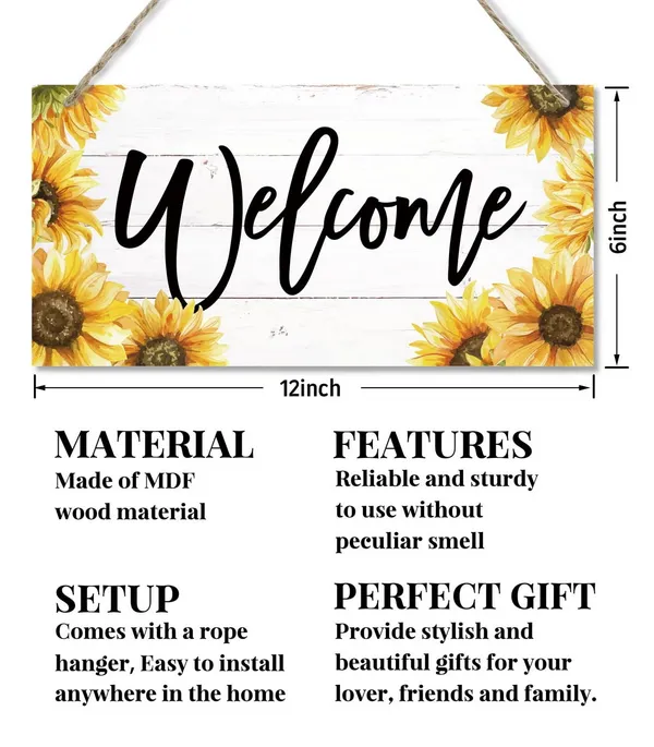 White_Welcome_Decor_Sign,_Hanging_Wood_Sign_Home_Decorative,_Printed_Wood_Wall_Art_Sign,_Sunflower_Picture_Welcome_Sign,_Farmhouse_Porch_Sign,_Front_Door_Decor,_Home_Decor_Sign_12_*_6Inch