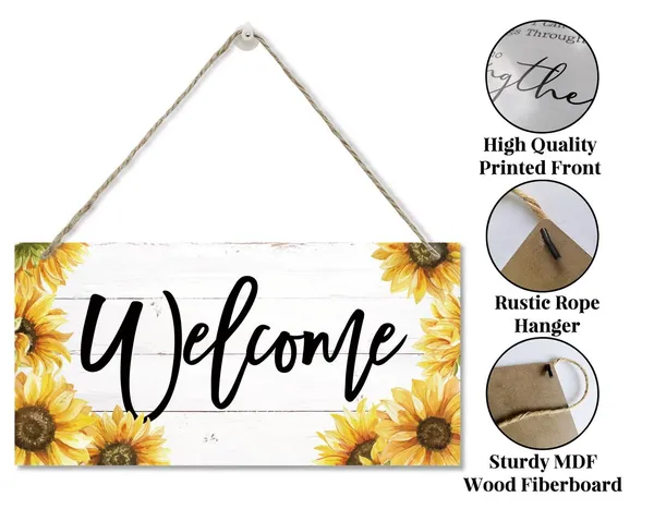 White_Welcome_Decor_Sign,_Hanging_Wood_Sign_Home_Decorative,_Printed_Wood_Wall_Art_Sign,_Sunflower_Picture_Welcome_Sign,_Farmhouse_Porch_Sign,_Front_Door_Decor,_Home_Decor_Sign_12_*_6Inch