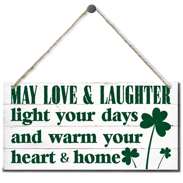 White_St._Patrick'S_Day_Wood_Sign,_Hanging_Wood_Sign_Home_Decorative,_Farmhouse_Front_Door_Decor,_Home_Decor_Gift,_Printed_Wood_Wall_Art_Sign,_May_Love_&_Laughter_Light_Your_Days_And_Warm_Your_Heart_&_Home