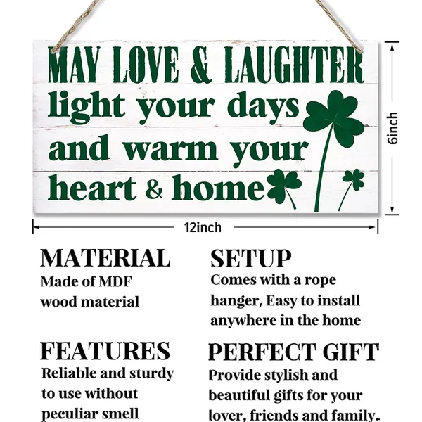 White_St._Patrick'S_Day_Wood_Sign,_Hanging_Wood_Sign_Home_Decorative,_Farmhouse_Front_Door_Decor,_Home_Decor_Gift,_Printed_Wood_Wall_Art_Sign,_May_Love_&_Laughter_Light_Your_Days_And_Warm_Your_Heart_&_Home
