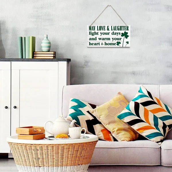 White_St._Patrick'S_Day_Wood_Sign,_Hanging_Wood_Sign_Home_Decorative,_Farmhouse_Front_Door_Decor,_Home_Decor_Gift,_Printed_Wood_Wall_Art_Sign,_May_Love_&_Laughter_Light_Your_Days_And_Warm_Your_Heart_&_Home