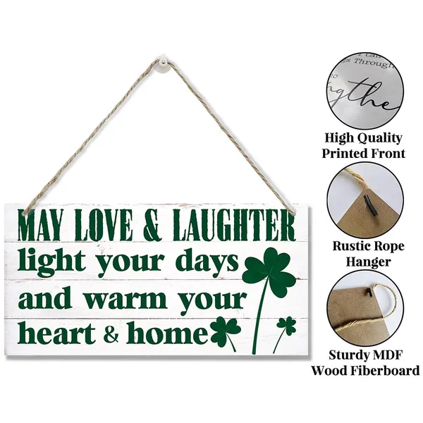 White_St._Patrick'S_Day_Wood_Sign,_Hanging_Wood_Sign_Home_Decorative,_Farmhouse_Front_Door_Decor,_Home_Decor_Gift,_Printed_Wood_Wall_Art_Sign,_May_Love_&_Laughter_Light_Your_Days_And_Warm_Your_Heart_&_Home