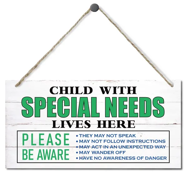 White_Child_With_Special_Needs_Lives_Here_Sign,_Hanging_Wood_Sign_Home_Decorative,_Printed_Wood_Wall_Art_Sign,_Special_Need_Sign,_Autism_Child_Support_Sign,_Please_Be_Aware_Door_Sign_12_*_6Inch