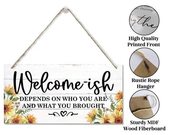 White_Welcome-Ish_Depends_On_Who_You_Are_And_What_You_Brought_Decor_Sign,_Hanging_Sunflower_Wood_Sign_Home_Decor,_Printed_Wood_Wall_Art_Sign,_Funny_Welcome_Sign,_Door_Decor_Front_Door_Porch_Decor_12*6Inch